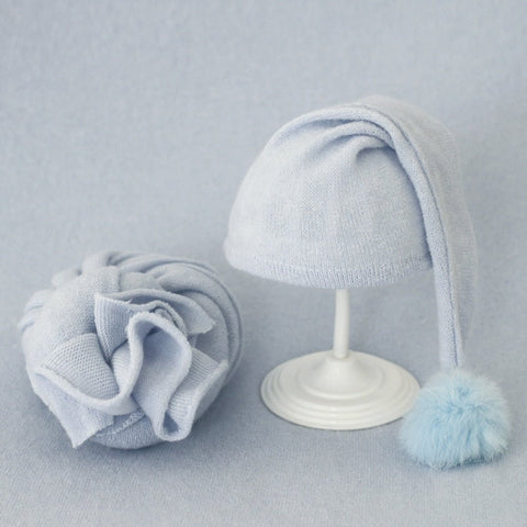 2pcs/set Newborn Photography Props Blanket Baby Fur Ball Knitted Hat Baby Beanie Baby Photo Shoot Accessories - TJ Outlet