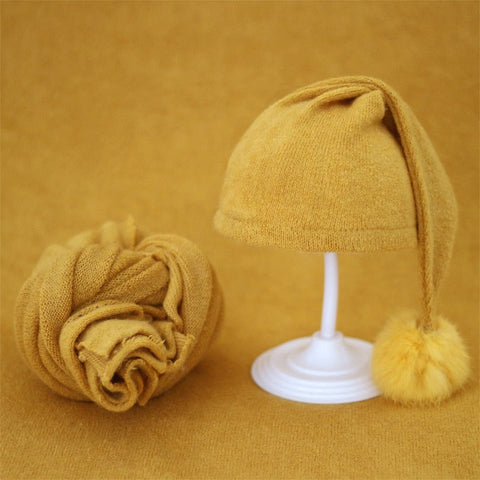 2pcs/set Newborn Photography Props Blanket Baby Fur Ball Knitted Hat Baby Beanie Baby Photo Shoot Accessories - TJ Outlet