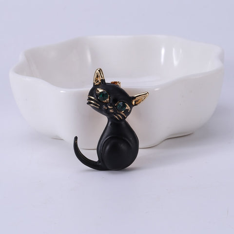 Wuli&amp;baby Small Black Enamel Cat Brooches Women Classic Animal Party Casual Brooch Pins Gifts