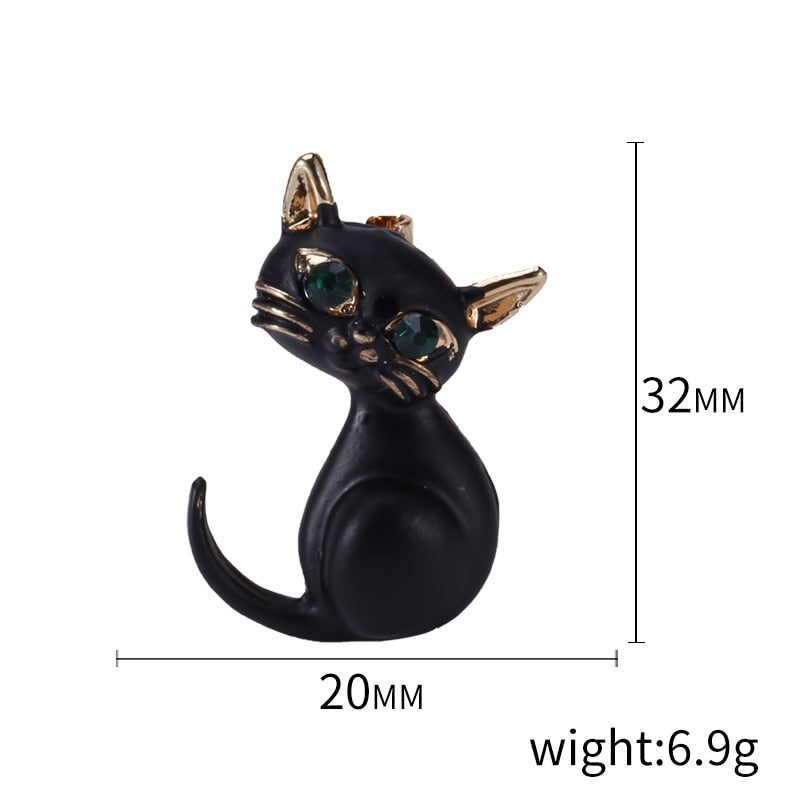 Wuli&amp;baby Small Black Enamel Cat Brooches Women Classic Animal Party Casual Brooch Pins Gifts