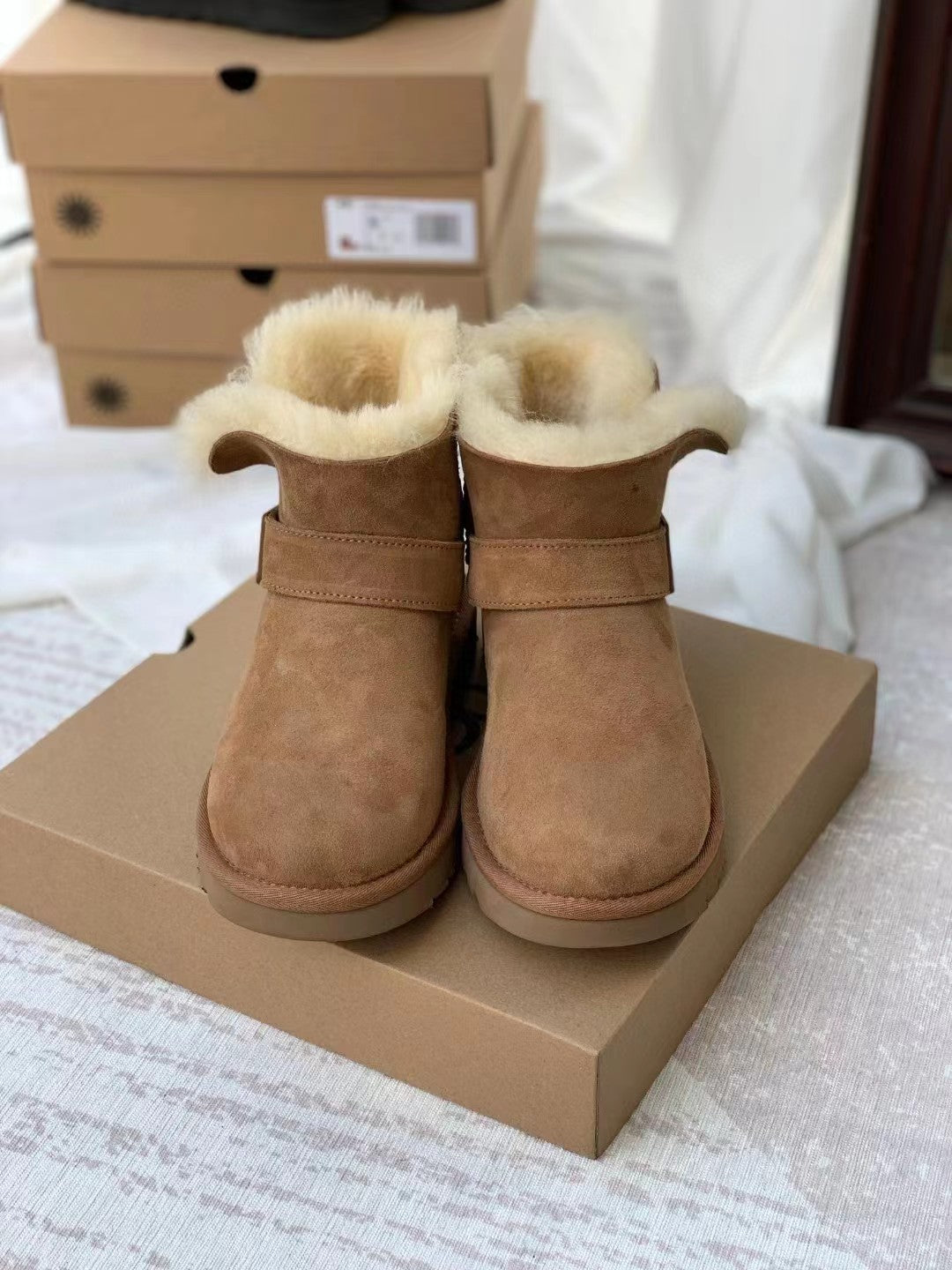 UGG Mini Bailey Graphic Logo Suede Strap Boots