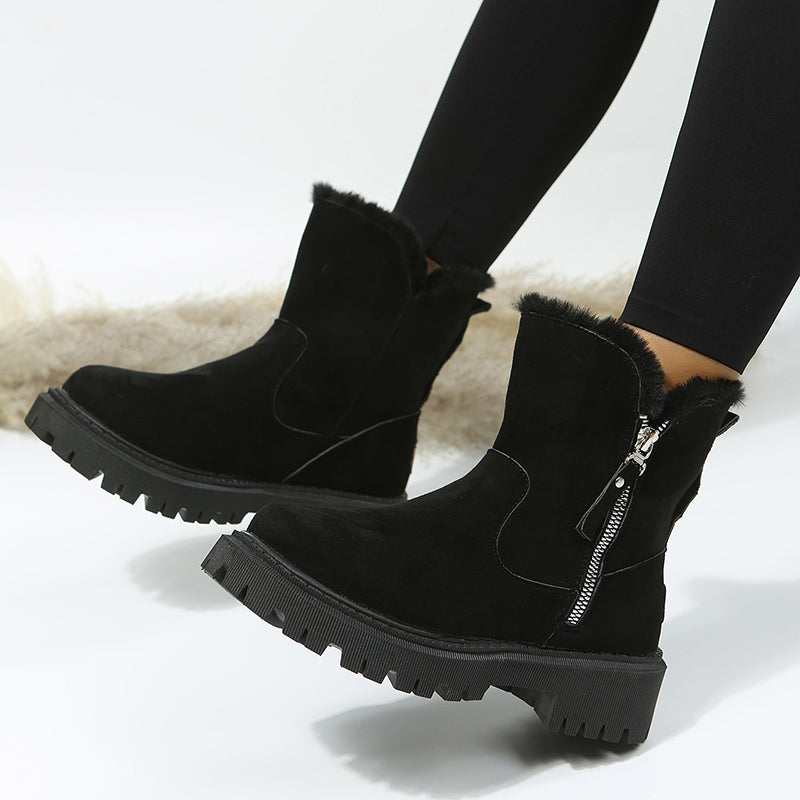 Thick Plush Snow Boots Women Faux Suede Non-slip Winter Shoes