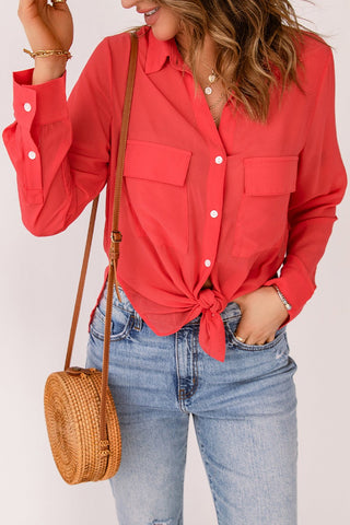 Button-Up Shirt with Pockets - TJ Outlet