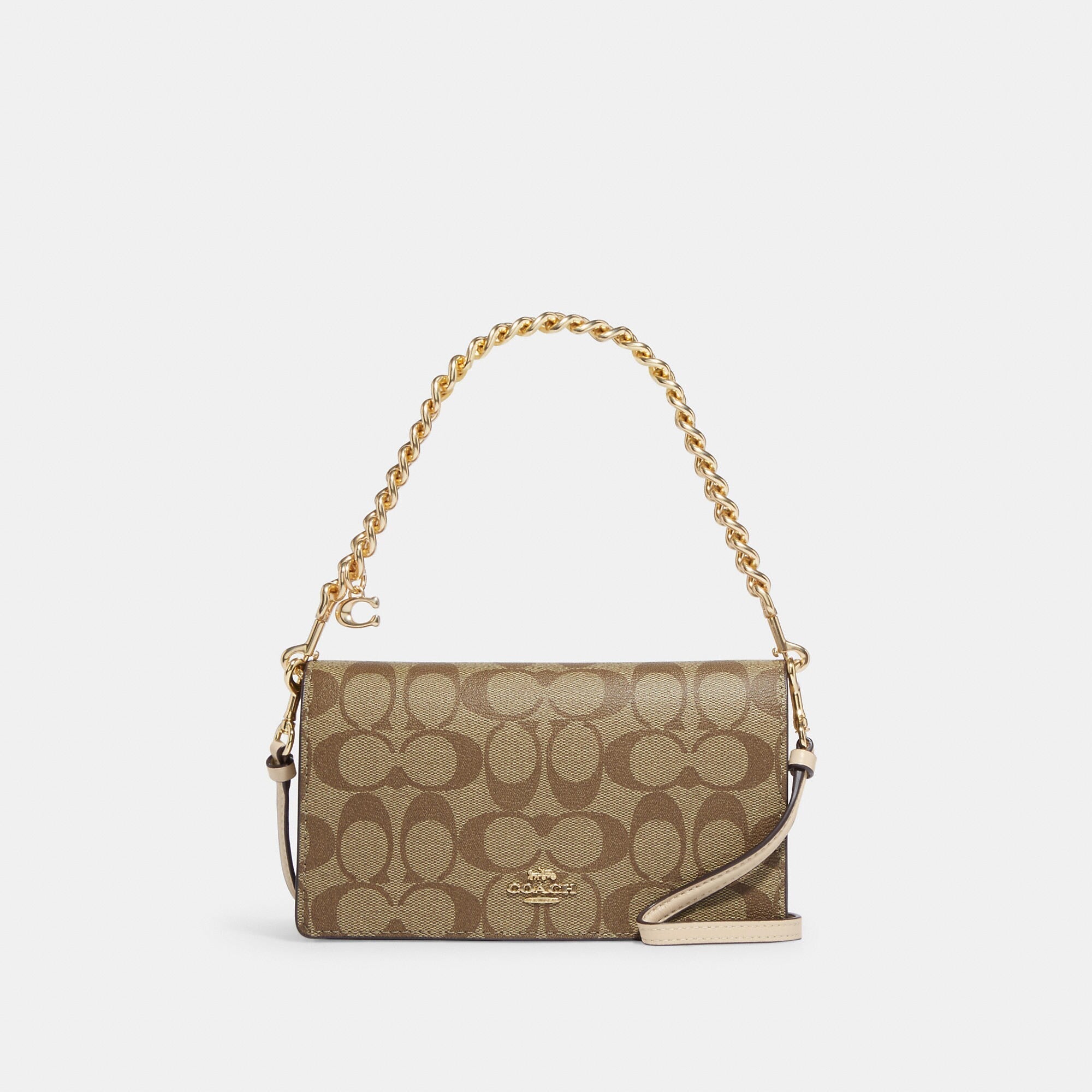Coach Outlet Anna Foldover Clutch Crossbody In Signature Canvas With Chunky Chain - TJ Outlet