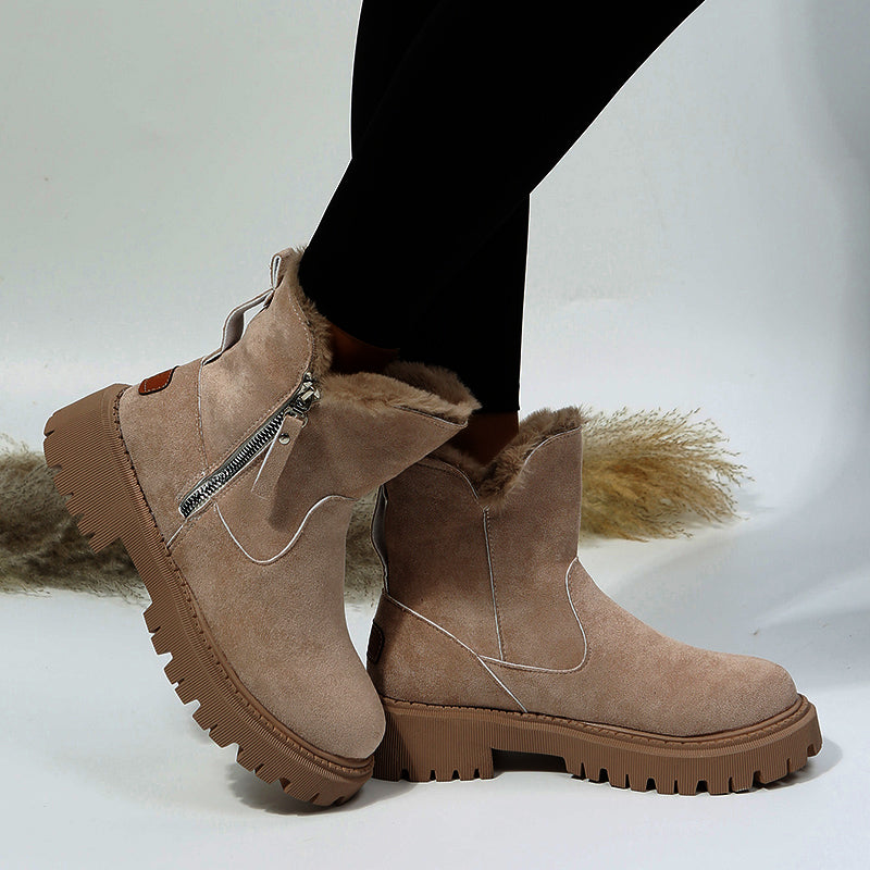Thick Plush Snow Boots Women Faux Suede Non-slip Winter Shoes