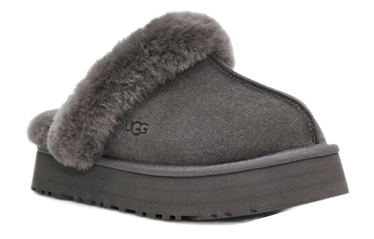 (WMNS) UGG Disquette Fluff Gray Slippers 1122550-CHRC - TJ Outlet
